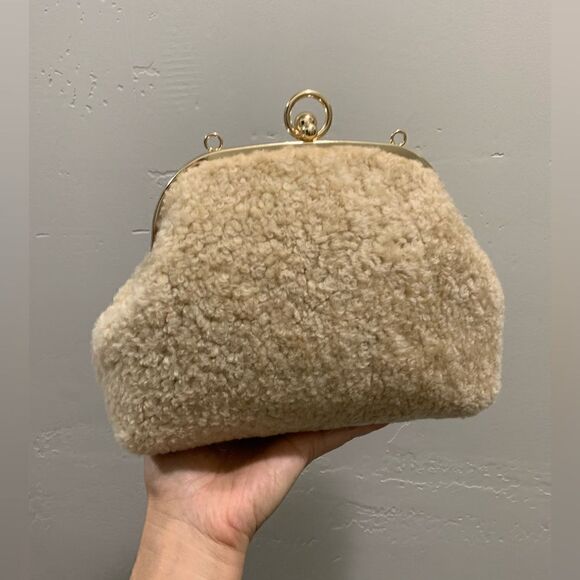 Handmade Genuine Shearling Leather Kisslock Wristlet/Shoulder Bag/Crossbody - Picture 9 of 16